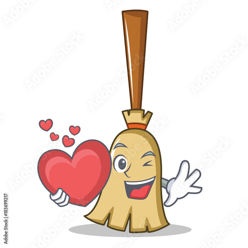 With heart broom character cartoon style