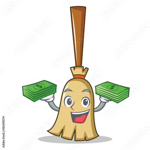 With money broom character cartoon style