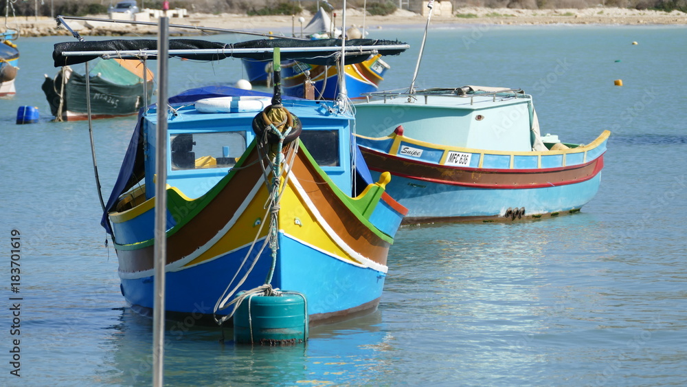 colorful fishing boats , Malta Valeta  old harbour sea,