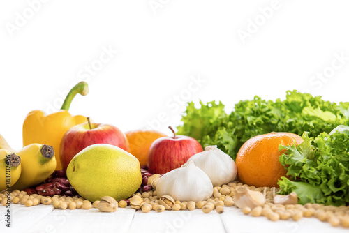 Fototapeta Naklejka Na Ścianę i Meble -  Colorful healthy fruits, vegetables, nuts and spices