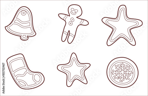Set of hand drawn contours of the Christmas cookie
