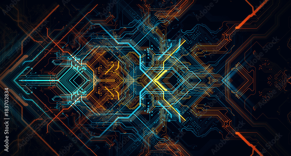 Printed circuit board/Abstract technological background made of different  element printed circuit board. Depth of field effect and bokeh can be used  as digital dynamic wallpaper Stock Illustration | Adobe Stock