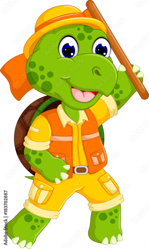 Fototapeta premium cute turtle cartoon standing with smile and action