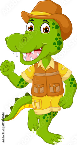 cute crocodile cartoon dancing with laughing and waving