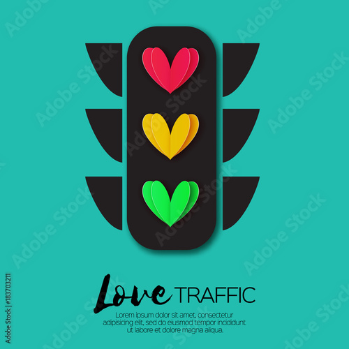 Love Lights. Traffic lights. Creative Concept. Romantic card on sky blue.