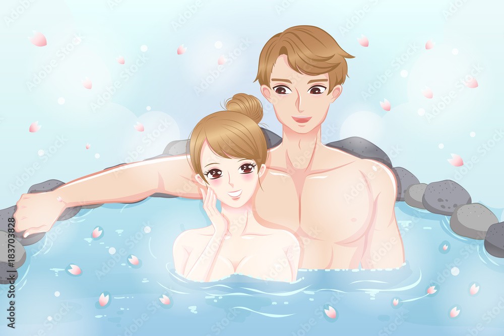couple with hot spring couple with hot spring