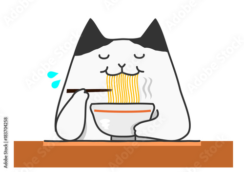 cat eating noodle