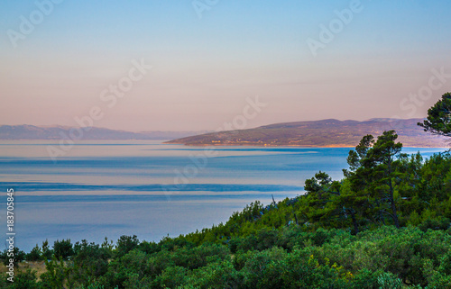 Amazing colorful sunset on the Adriatic sea in Riviera Makarska, Croatia 