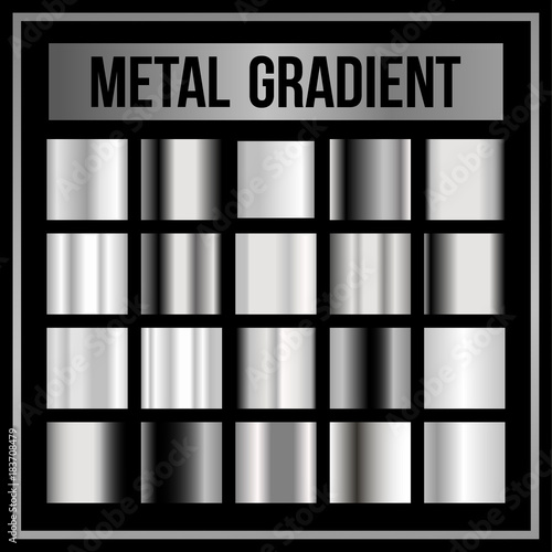 Set of silver metallic gradients. Vector illustration.