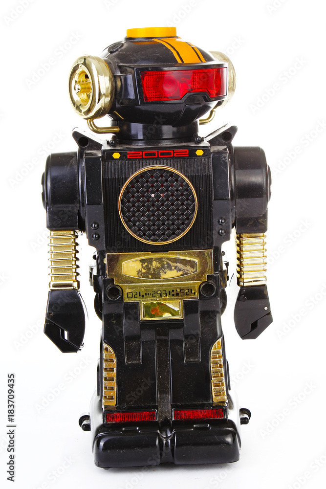 Fototapeta premium Robot on white background. Classic robot retro toy. Cute robot. Whjite background.
