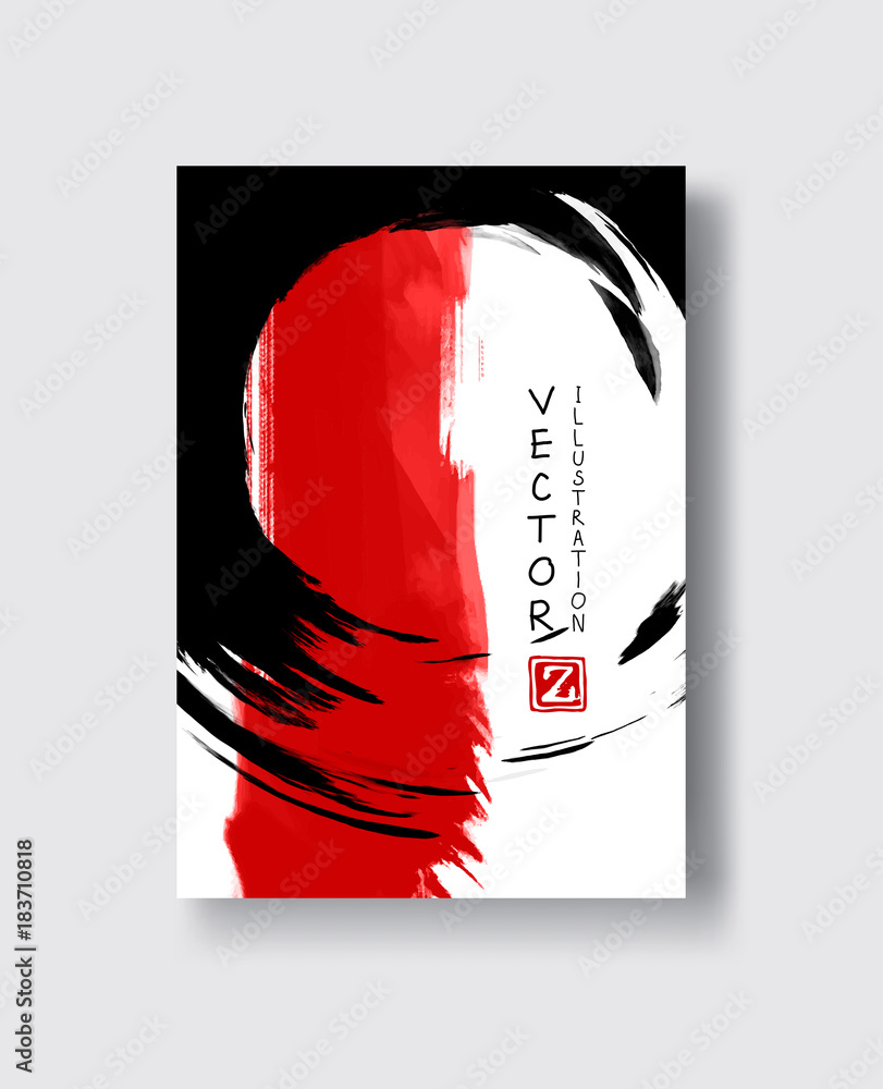 Fototapeta Red and black abstract background with ink splats