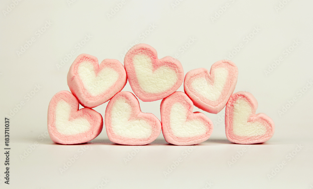 marshmallow heart shape with love concept on white background marshmallow heart shape with love concept on white background