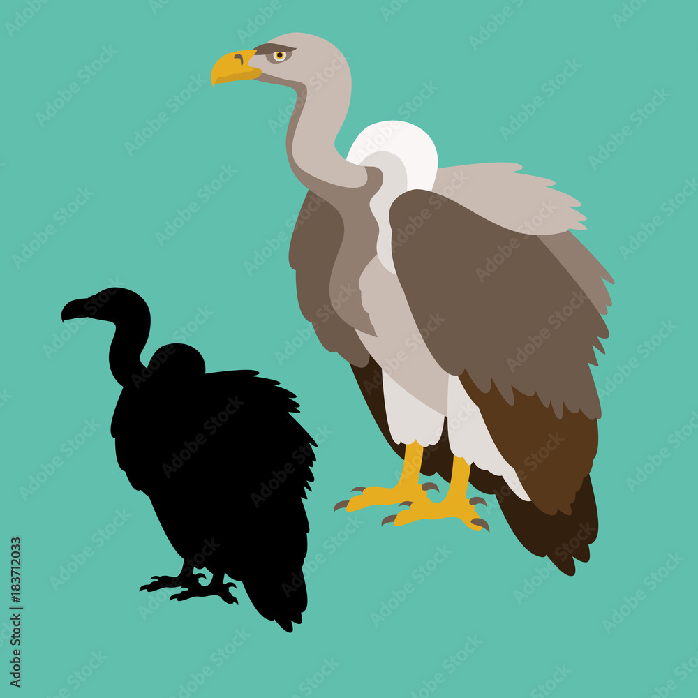 Naklejka premium white rumped vultures black silhouette vector illustration flat style