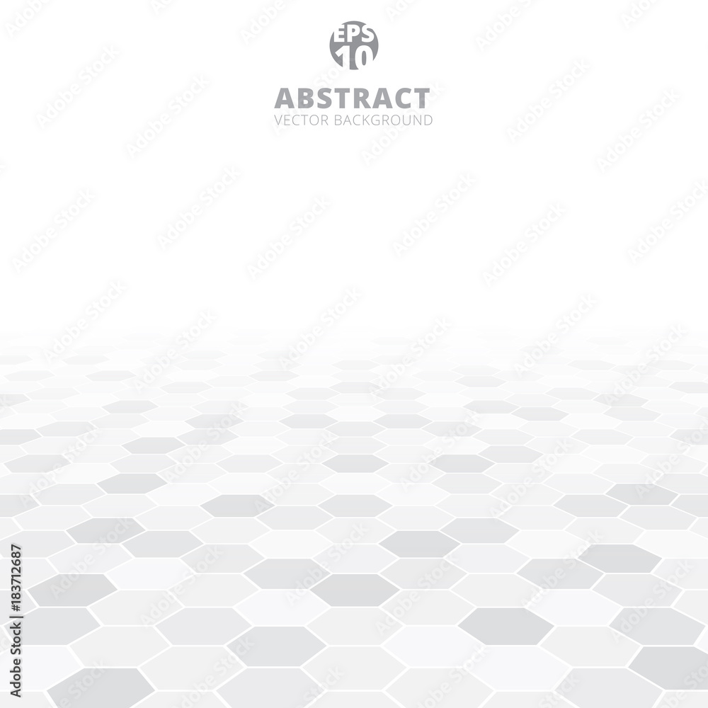 Obraz premium Abstrakcyjny wzór perspektywy sześciokąt biały i szary kolor tła.