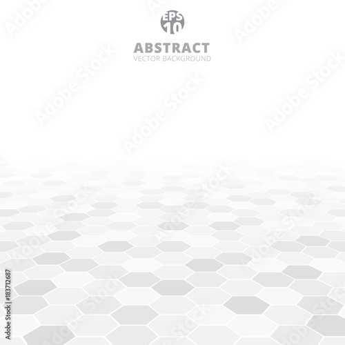 Abstract hexagon perspective pattern white and gray color background.