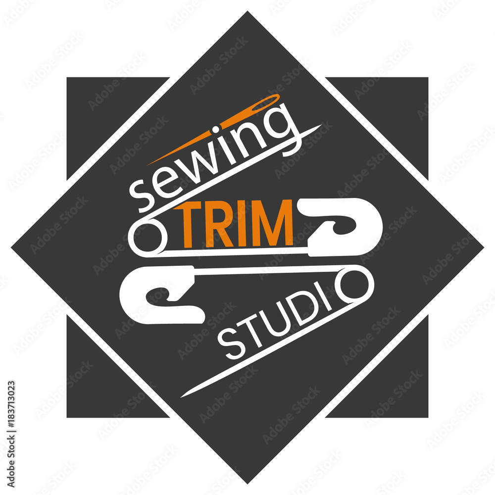 Elegant logotype design for sewing atelier or alterations studio - simple geometric shapes of safety pins and needle
