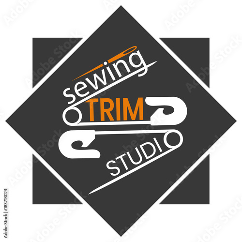 Elegant logotype design for sewing atelier or alterations studio - simple geometric shapes of safety pins and needle