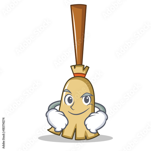 Smirking broom character cartoon style