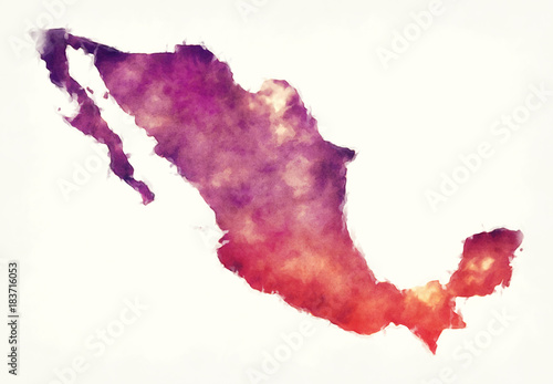 Fotografie, Obraz Mexico watercolor map in front of a white background