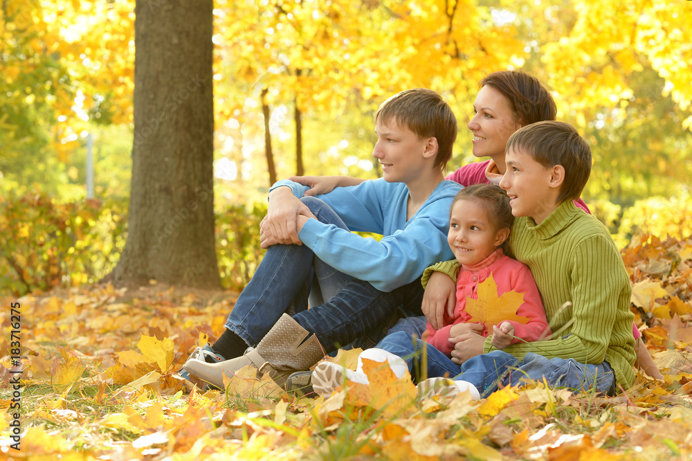 Fototapeta premium mother and children relaxing in park