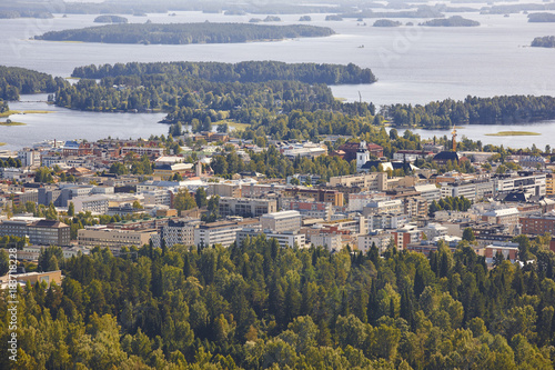 Kuopio village in Finland. Island, forest lake. Finnish landscape photo