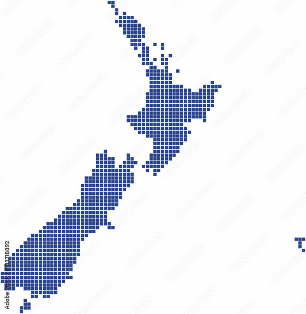 Blue square shape New Zealand map on white background, vector illustration.