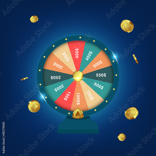 Vector 3D Spinning Fortune Wheel, Realistic Style Lucky Roulette Illustration