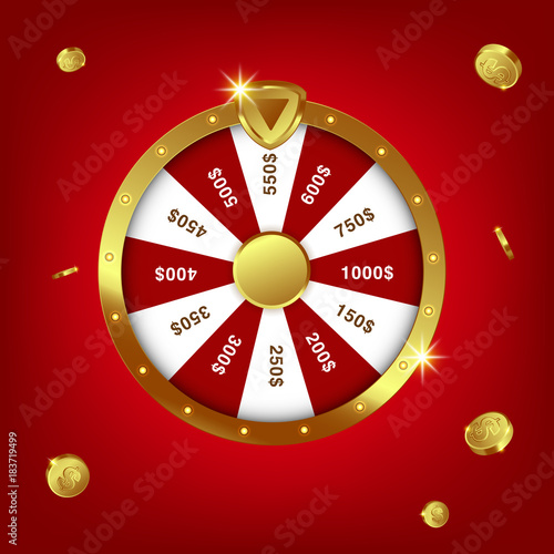 Vector 3D Spinning Fortune Wheel, Realistic Style Lucky Roulette Illustration