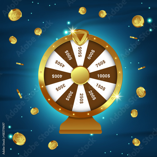 Vector 3D Spinning Fortune Wheel, Realistic Style Lucky Roulette Illustration