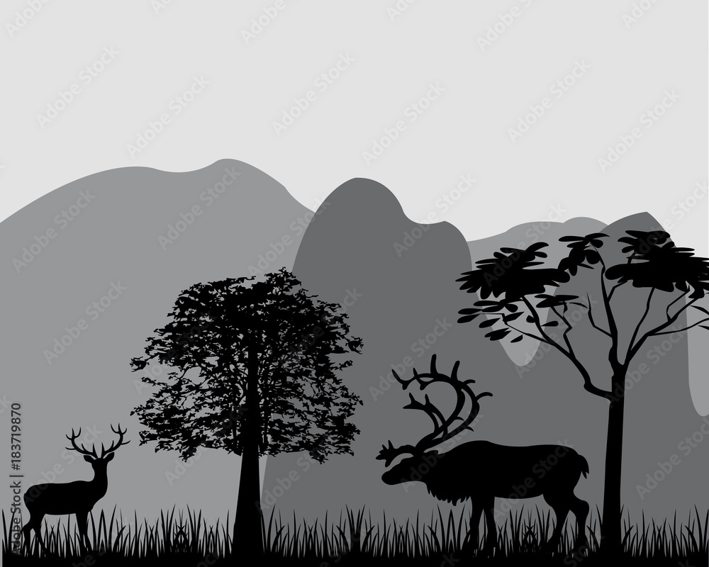 Fototapeta premium Deer and mountains
