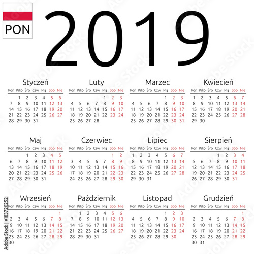 Calendar 2019, Polish, Monday