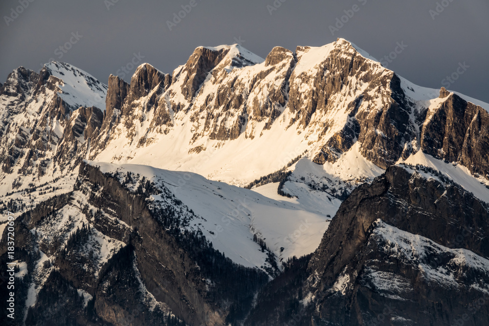 Algier mountain range in the Swiss Alps near Sargans in the evening light