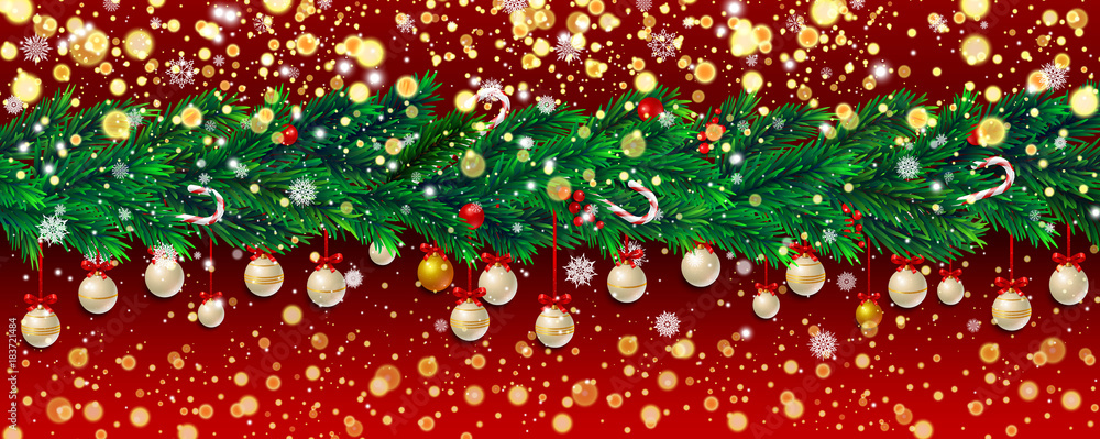 New Year background with fir branches and snowflakes New Year background with fir branches and snowflakes