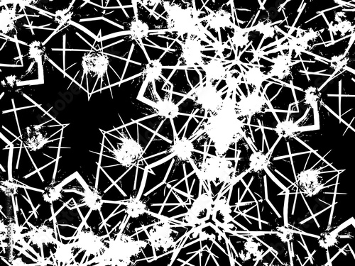 Black and white kaleidoscope texture. Abstract vector background. Monochrome grunge mosaic pattern.