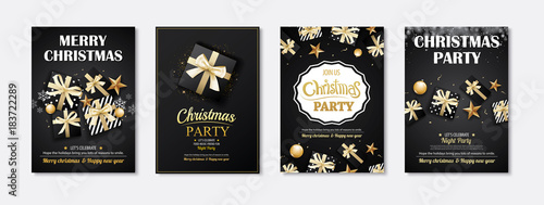 Merry christmas greeting card and party invitations on black background. Vector illustration element for happy new year flyer brochure design.