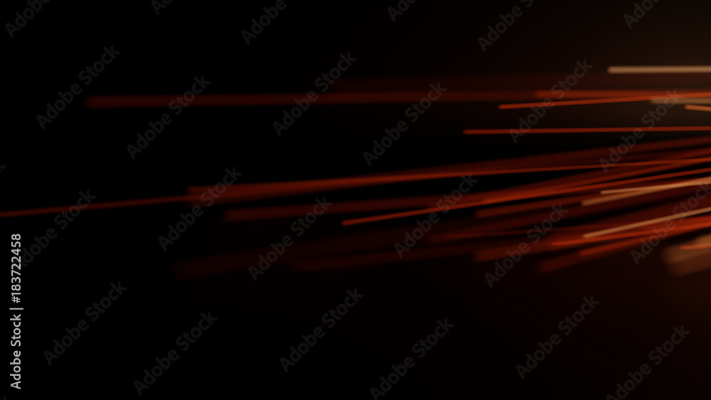 Orange sparks exploding from the side on reflective black background Orange sparks exploding from the side on reflective black background