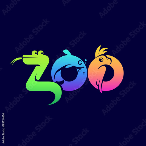 Vector color logo Zoo, pet shop Snake, Hamster, Parrot, Guinea pig, Fish, Aquarium