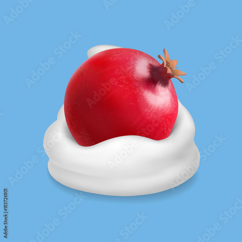 Pomegranate or garnet in yogurt or wipped cream . Vector illustration