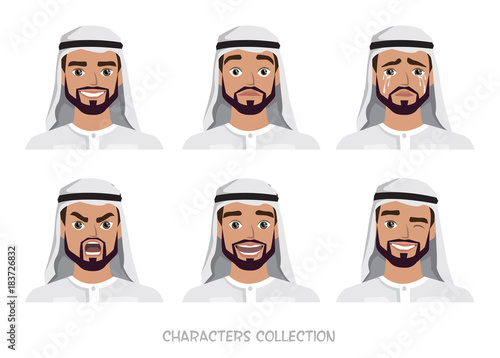 Arab Man character set of emotions