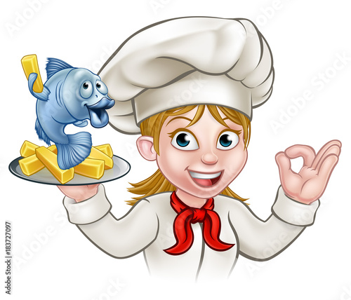 Fish and Chips Woman Chef