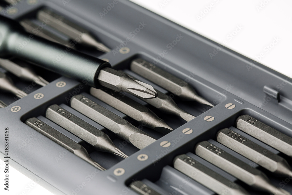 bits for screwdriver. Tool set for household use. Nozzles and adapters for screwdrivers. Head different size hex driver. bits for screwdriver. Tool set for household use. Nozzles and adapters for screwdrivers. Head different size hex driver.