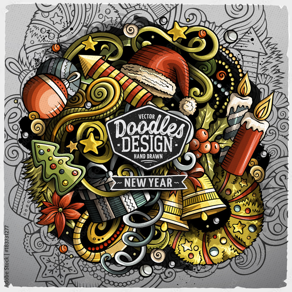 Cartoon vector doodles New Year illustration Cartoon vector doodles New Year illustration