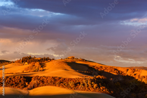 Idyllic and colorful tuscan countryside in autumn