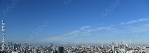 日本の東京都市景観・快晴「新宿の高層ビル群や池袋の高層ビル群などを望む」