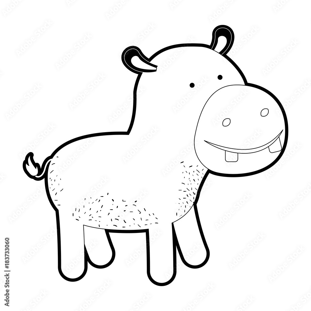 hippopotamus cartoon in black silhouette with thick contour vector illustration hippopotamus cartoon in black silhouette with thick contour vector illustration