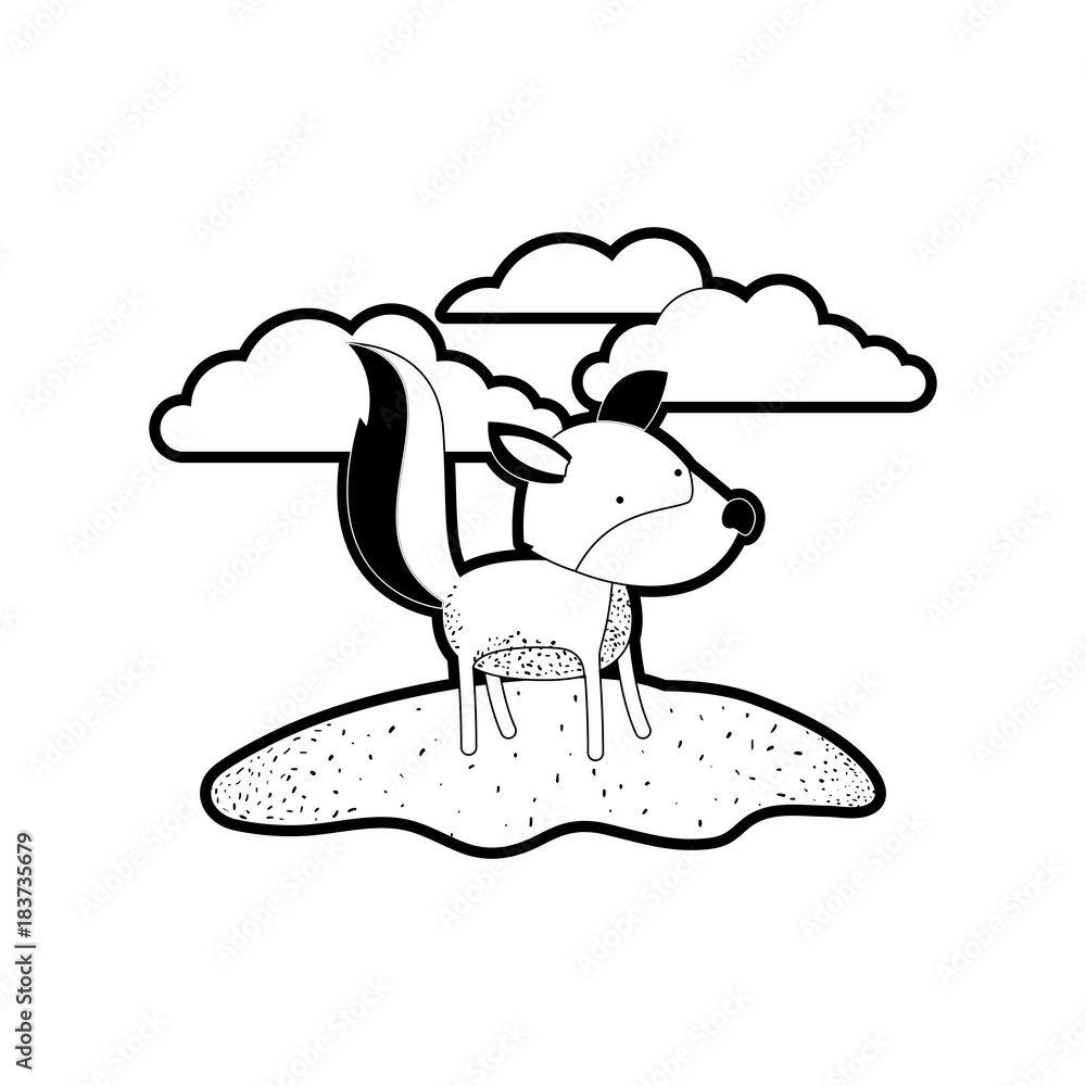 wolf cartoon in outdoor scene with clouds in black silhouette with thick contour vector illustration wolf cartoon in outdoor scene with clouds in black silhouette with thick contour vector illustration