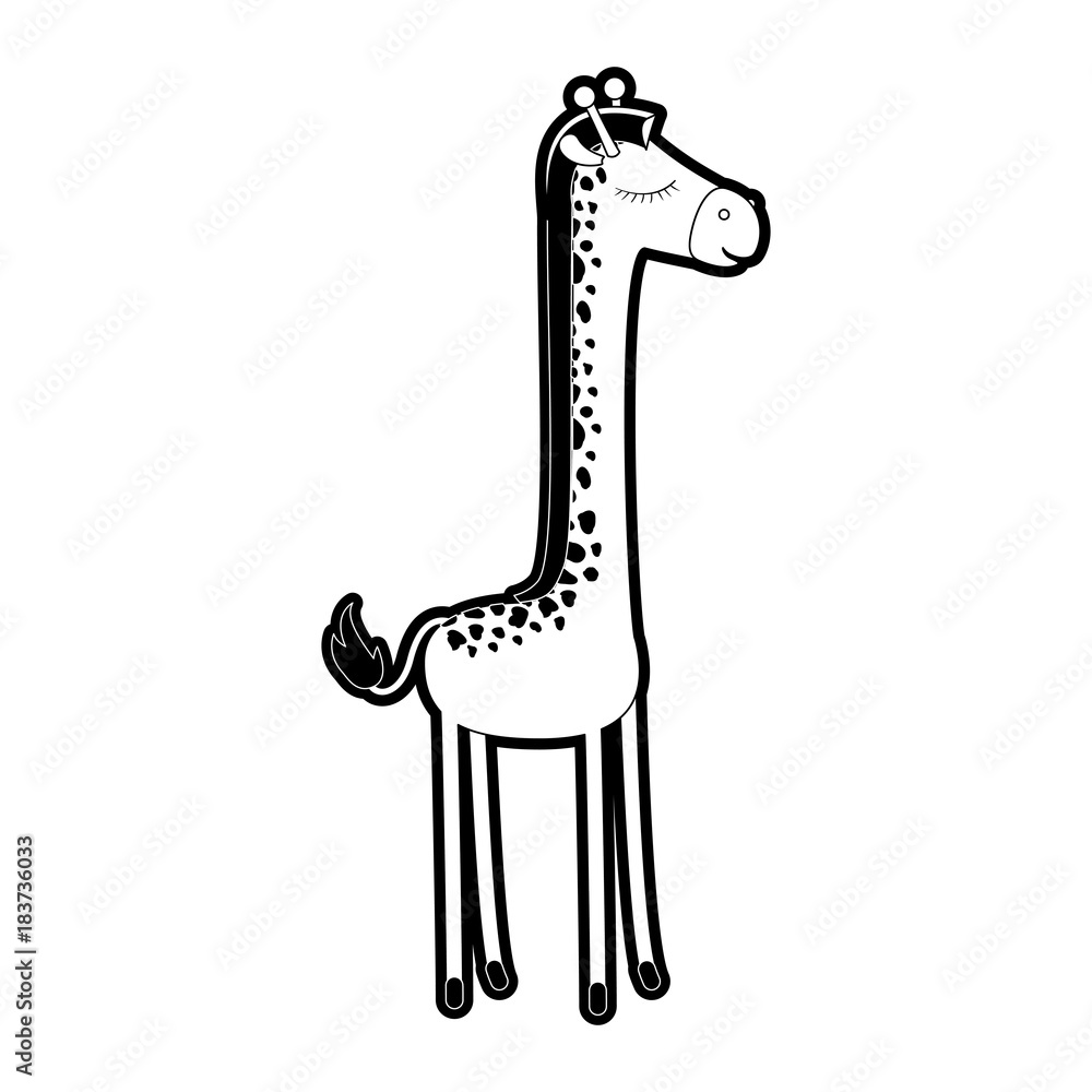 female giraffe cartoon with closed eyes expression in black silhouette with thick contour vector illustration female giraffe cartoon with closed eyes expression in black silhouette with thick contour vector illustration
