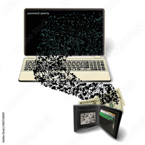 Hacker attack intruding laptop computer internet web system crack password security concept.