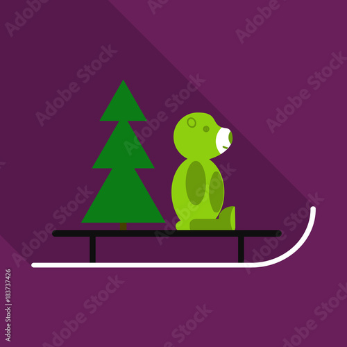 vector illustration of decorated Christmas tree on the sledging near bear