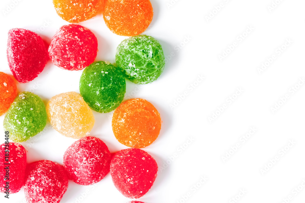 sweets and sugar candies on white background top view sweets and sugar candies on white background top view